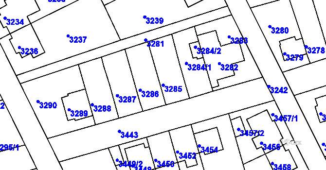 Parcela st. 3285 v KÚ Záběhlice, Katastrální mapa