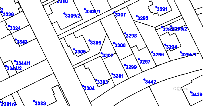 Parcela st. 3302 v KÚ Záběhlice, Katastrální mapa