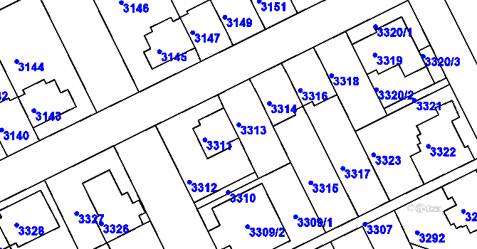 Parcela st. 3313 v KÚ Záběhlice, Katastrální mapa