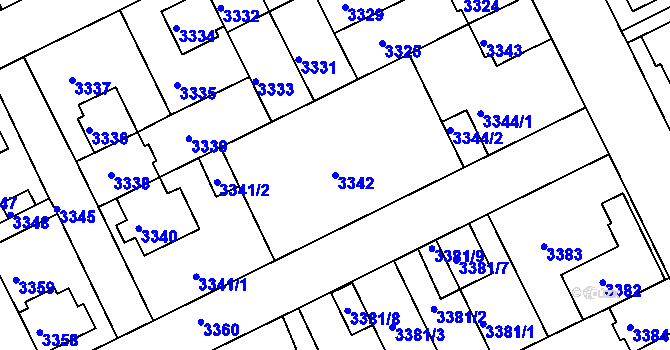 Parcela st. 3342 v KÚ Záběhlice, Katastrální mapa