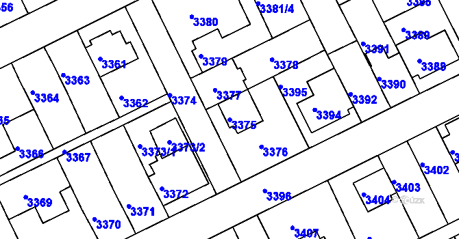 Parcela st. 3375 v KÚ Záběhlice, Katastrální mapa