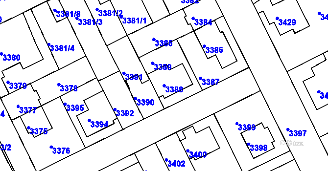 Parcela st. 3388 v KÚ Záběhlice, Katastrální mapa