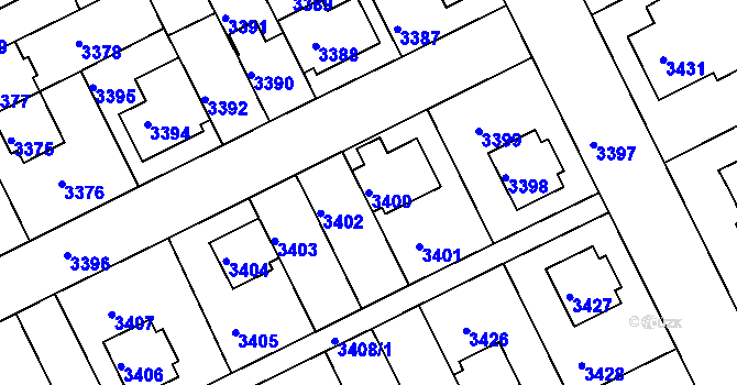 Parcela st. 3400 v KÚ Záběhlice, Katastrální mapa