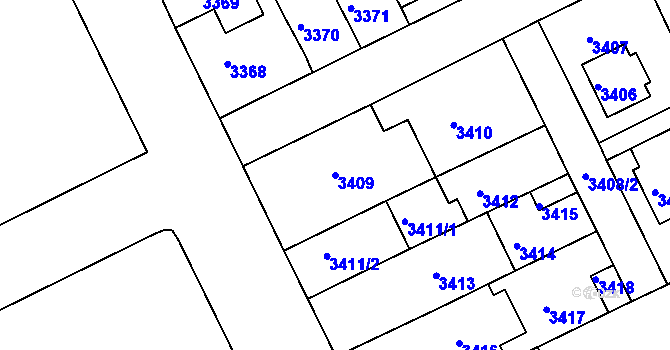 Parcela st. 3409 v KÚ Záběhlice, Katastrální mapa