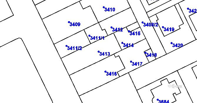 Parcela st. 3413 v KÚ Záběhlice, Katastrální mapa