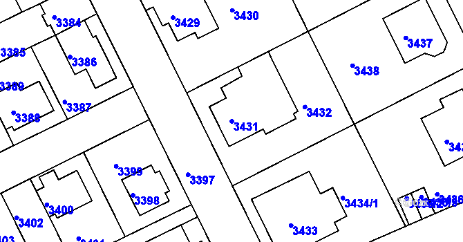 Parcela st. 3431 v KÚ Záběhlice, Katastrální mapa