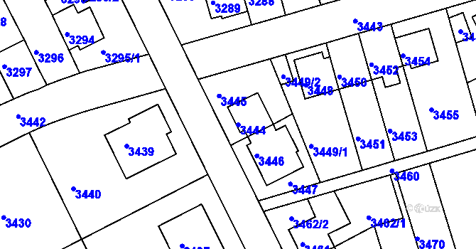 Parcela st. 3444 v KÚ Záběhlice, Katastrální mapa