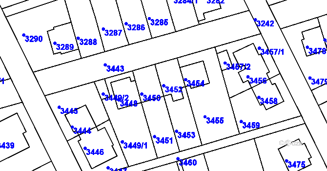 Parcela st. 3452 v KÚ Záběhlice, Katastrální mapa