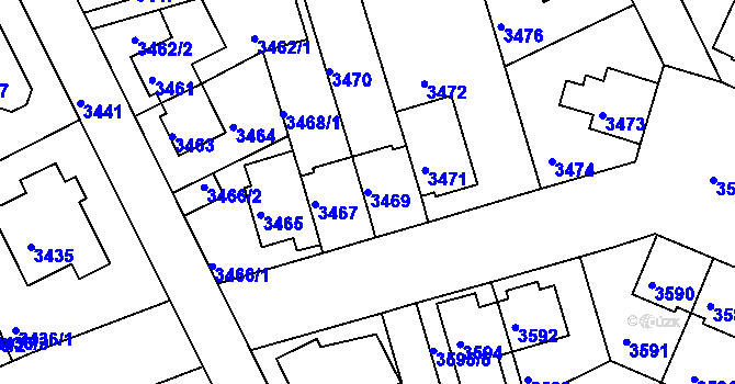 Parcela st. 3469 v KÚ Záběhlice, Katastrální mapa