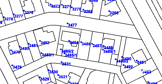 Parcela st. 3486 v KÚ Záběhlice, Katastrální mapa