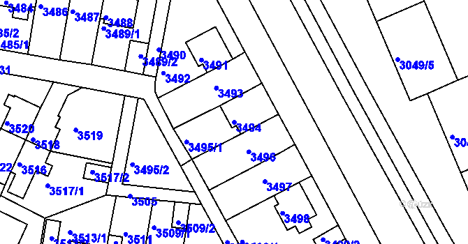 Parcela st. 3494 v KÚ Záběhlice, Katastrální mapa