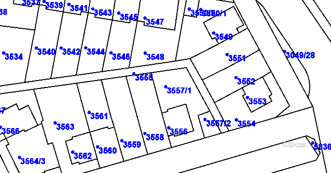 Parcela st. 3557/1 v KÚ Záběhlice, Katastrální mapa