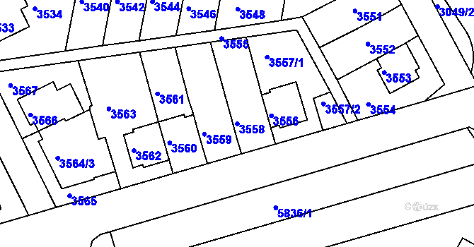 Parcela st. 3558 v KÚ Záběhlice, Katastrální mapa