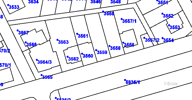 Parcela st. 3559 v KÚ Záběhlice, Katastrální mapa
