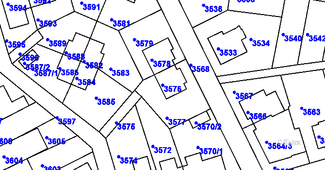 Parcela st. 3576 v KÚ Záběhlice, Katastrální mapa