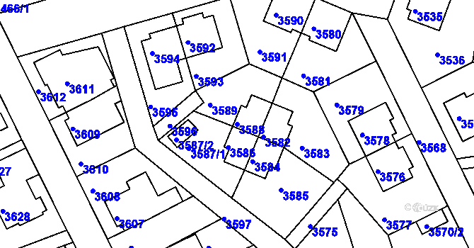 Parcela st. 3588 v KÚ Záběhlice, Katastrální mapa
