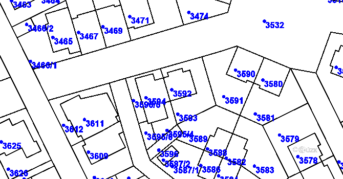 Parcela st. 3592 v KÚ Záběhlice, Katastrální mapa