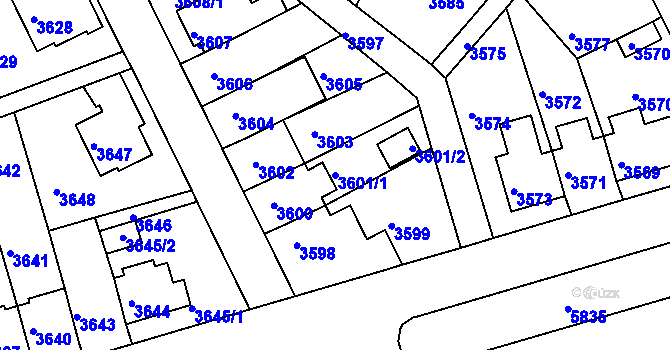 Parcela st. 3601/1 v KÚ Záběhlice, Katastrální mapa
