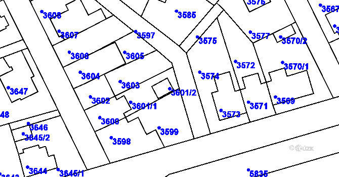 Parcela st. 3601/2 v KÚ Záběhlice, Katastrální mapa