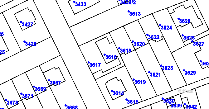 Parcela st. 3616 v KÚ Záběhlice, Katastrální mapa