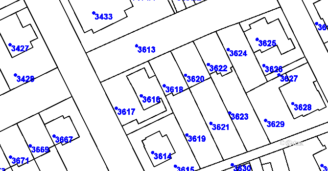Parcela st. 3618 v KÚ Záběhlice, Katastrální mapa