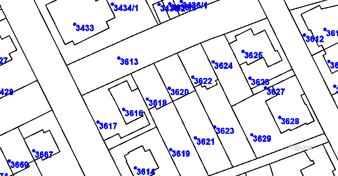 Parcela st. 3620 v KÚ Záběhlice, Katastrální mapa