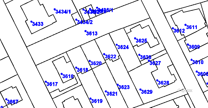 Parcela st. 3622 v KÚ Záběhlice, Katastrální mapa