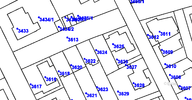 Parcela st. 3624 v KÚ Záběhlice, Katastrální mapa