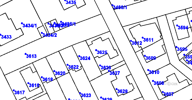 Parcela st. 3625 v KÚ Záběhlice, Katastrální mapa