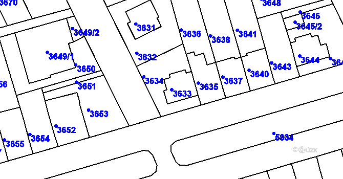 Parcela st. 3633 v KÚ Záběhlice, Katastrální mapa