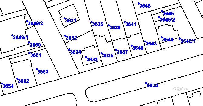 Parcela st. 3635 v KÚ Záběhlice, Katastrální mapa