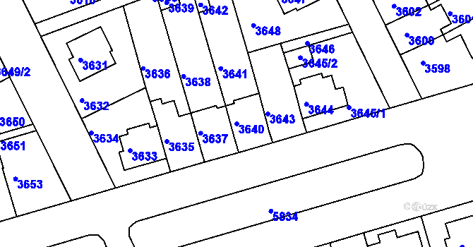 Parcela st. 3640 v KÚ Záběhlice, Katastrální mapa