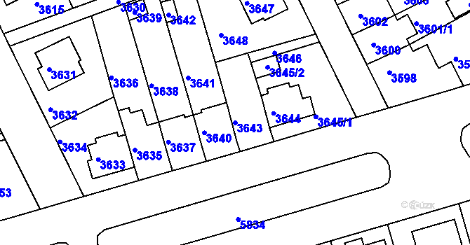 Parcela st. 3643 v KÚ Záběhlice, Katastrální mapa