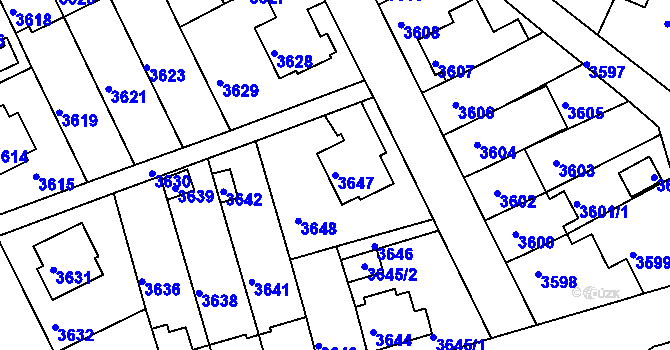 Parcela st. 3647 v KÚ Záběhlice, Katastrální mapa