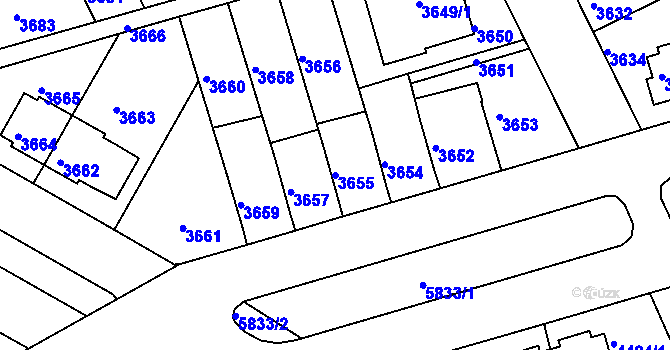 Parcela st. 3655 v KÚ Záběhlice, Katastrální mapa