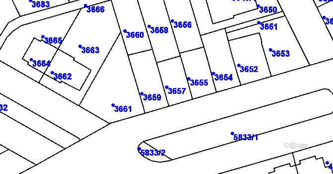 Parcela st. 3657 v KÚ Záběhlice, Katastrální mapa