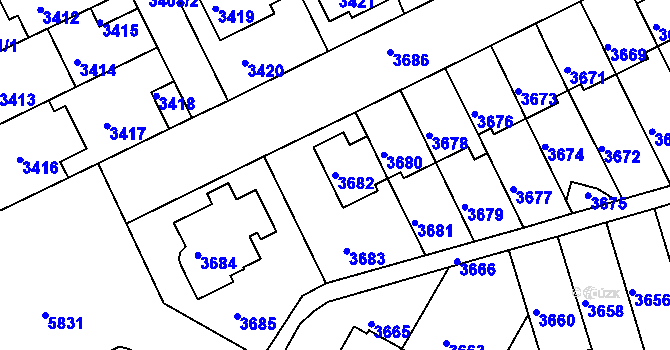 Parcela st. 3682 v KÚ Záběhlice, Katastrální mapa