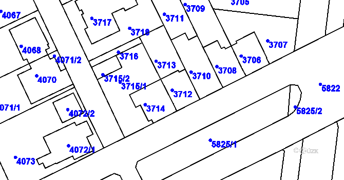Parcela st. 3712 v KÚ Záběhlice, Katastrální mapa