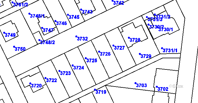 Parcela st. 3726 v KÚ Záběhlice, Katastrální mapa
