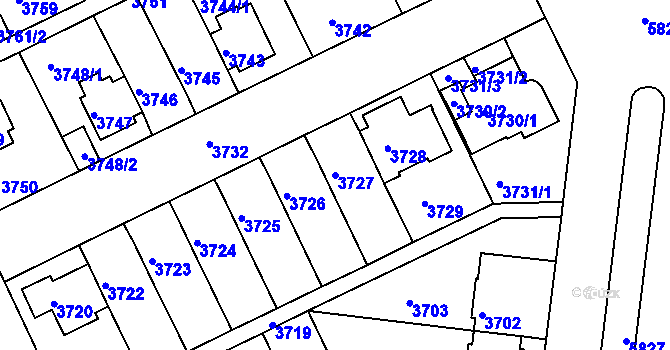 Parcela st. 3727 v KÚ Záběhlice, Katastrální mapa