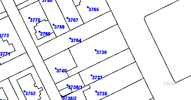 Parcela st. 3739 v KÚ Záběhlice, Katastrální mapa