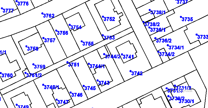 Parcela st. 3744/2 v KÚ Záběhlice, Katastrální mapa