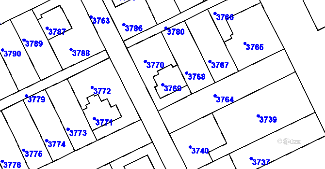 Parcela st. 3769 v KÚ Záběhlice, Katastrální mapa