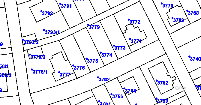 Parcela st. 3774 v KÚ Záběhlice, Katastrální mapa
