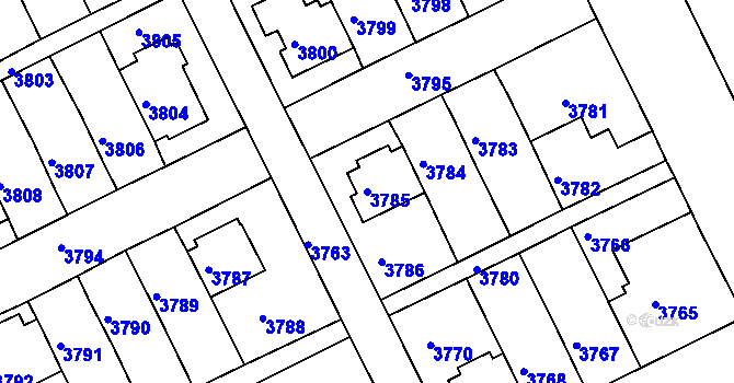Parcela st. 3785 v KÚ Záběhlice, Katastrální mapa
