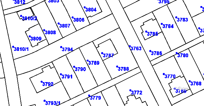 Parcela st. 3787 v KÚ Záběhlice, Katastrální mapa