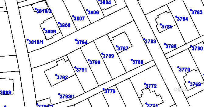 Parcela st. 3789 v KÚ Záběhlice, Katastrální mapa
