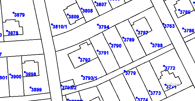 Parcela st. 3791 v KÚ Záběhlice, Katastrální mapa