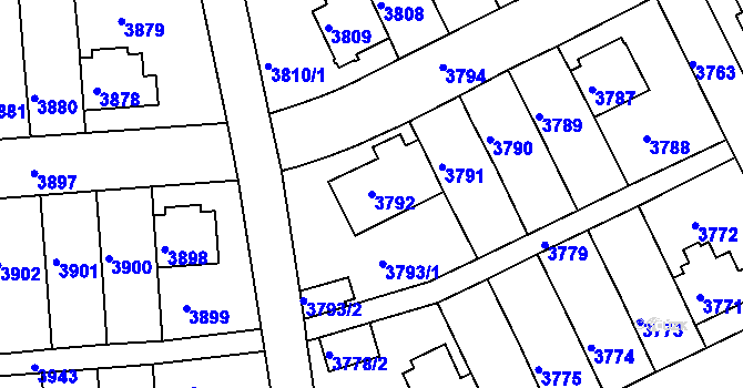 Parcela st. 3792 v KÚ Záběhlice, Katastrální mapa