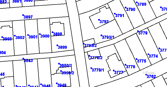 Parcela st. 3793/2 v KÚ Záběhlice, Katastrální mapa